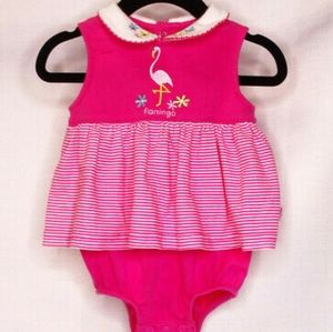 First Moments Baby Girls 3-6 Month Pink Flamingo One Piece Bodysuit Dress